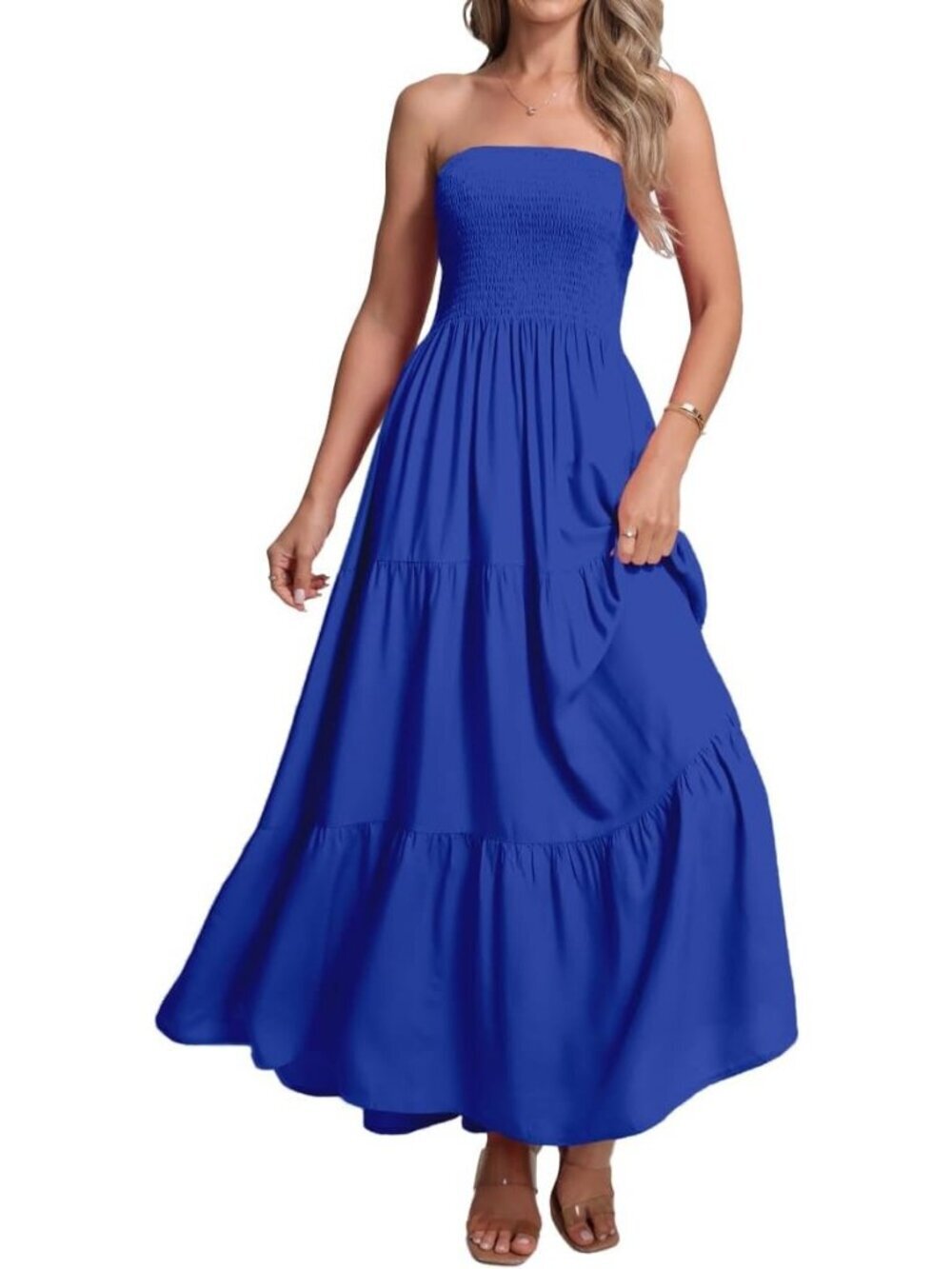 Women's Blue Stylish Casual Off Shoulder Strapless Tube Top Beach Maxi Dress